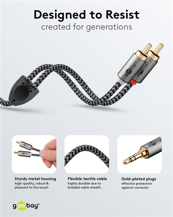 Goobay Audio Adapter Cable AUX, 3.5 mm į 2x RCA garso kabelis, 3 m