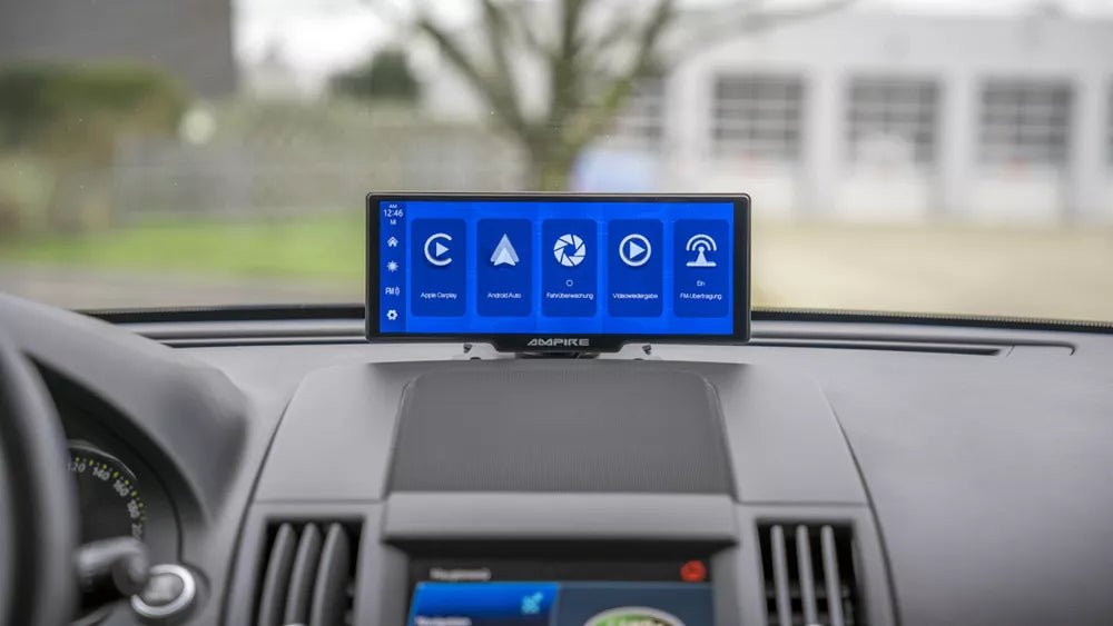 AMPIRE CPM100, automobilinė multimedija - monitorius, belaidis CarPlay + registratoriaus funkcija