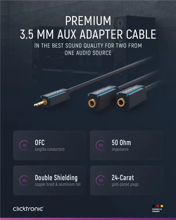 Clicktronic (0.10 m) 3.5 mm AUX į RCA adapterio laidas (stereo)
