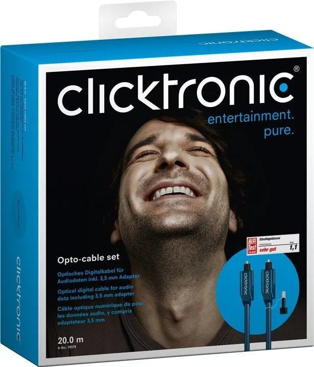 Clicktronic optinio kabelio komplektas - optinis skaitmeninis kabelis + 3.5mm adapteris 20.0m