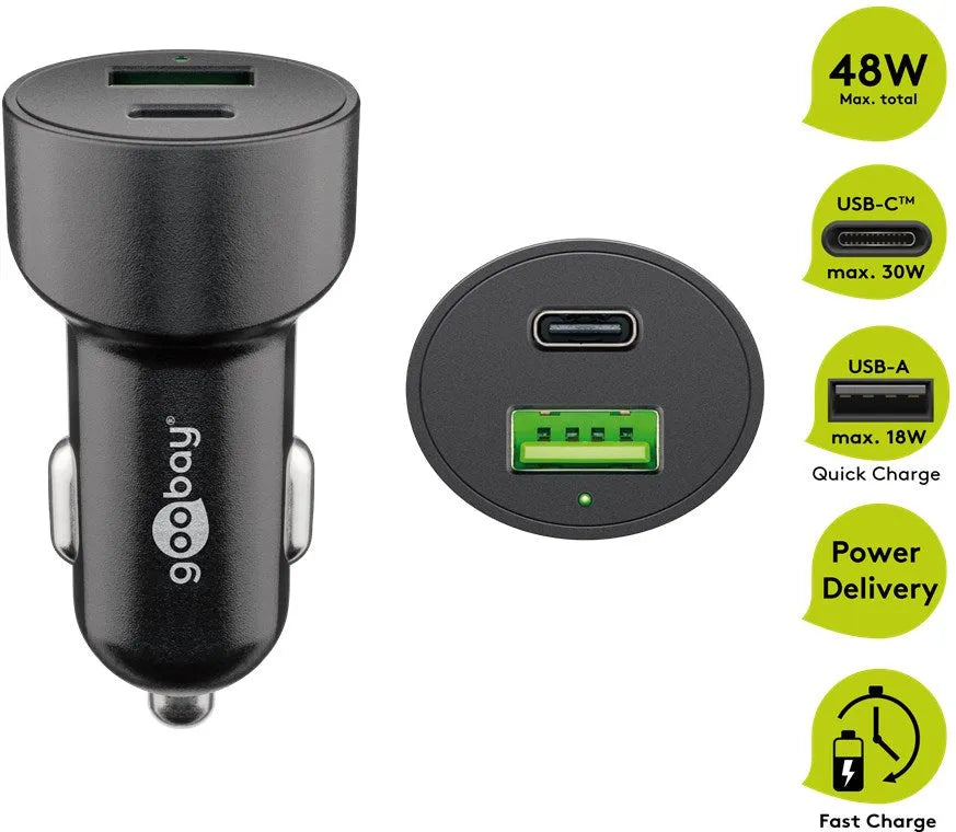 Goobay Dual-USB Auto Fast Charger USB-C™ PD, automobilinis įkroviklis
