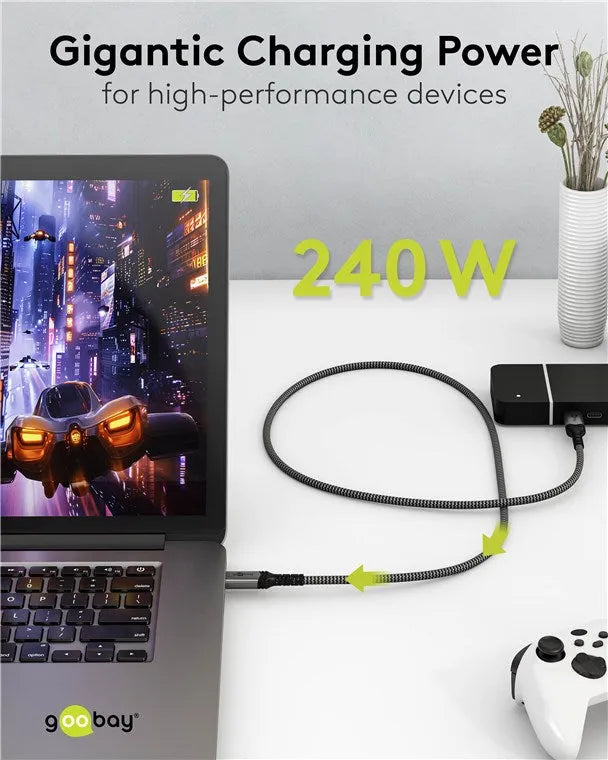 Goobay USB-C į USB-C kabelis, USB4, 1 m, 240 W, 40 Gbit/s, 8K