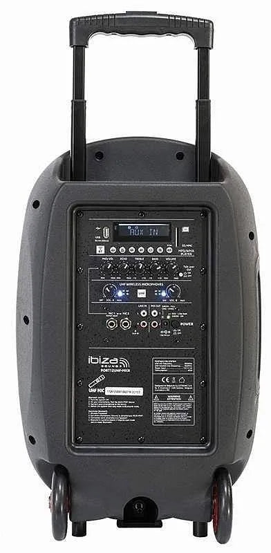 Ibiza-Sound PORT 12UHF-MKII, nešiojama garso sistema su akumuliatoriumi + 2x UHF belaidžiai mikrofonai, USB/SD/AUX/BT