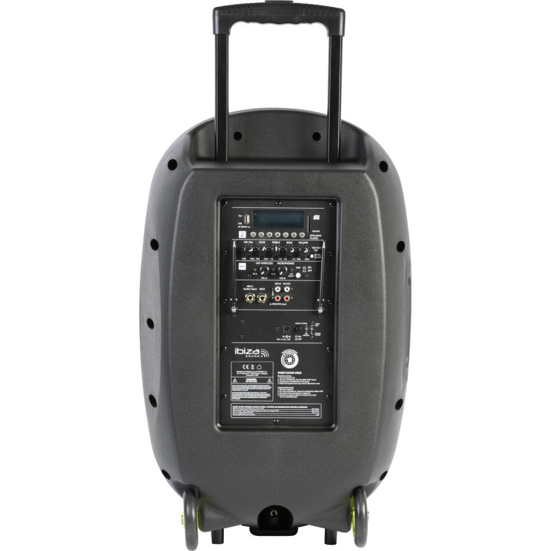 IBIZA Sound & Light PORT15VHF-MKII, nešiojama garso sistema su akumuliatoriumi + 2x VHF belaidžiai mikrofonai, USB/SD/AUX/BT