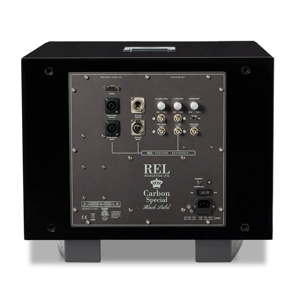 REL Carbon Special Black Label, aktyvi žemų dažnių garso kolonėlė, 900 W