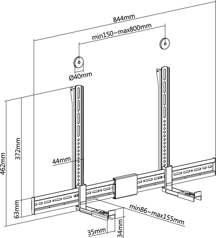 Goobay Universal Soundbar Mount, TV sieninis laikiklis iki 15 kg