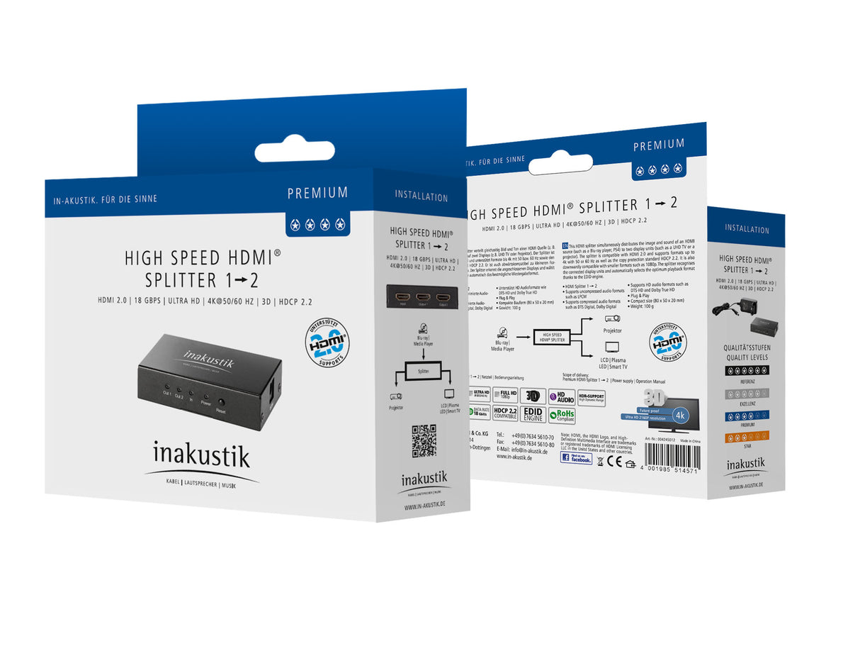 In-Akustik HDMI SPLITTER, HDMI dalintuvas - pakuotė