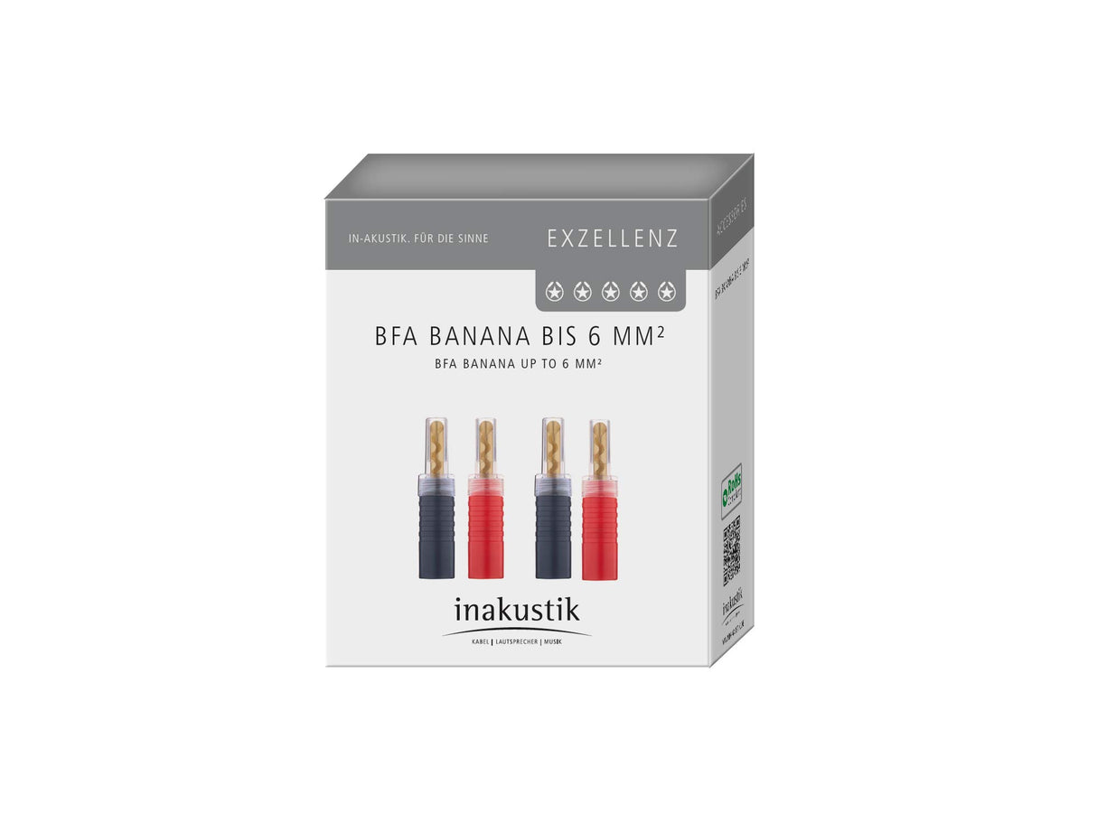 Paauksuotos kolonėlių jungtys In-Akustik BFA Banana (4 vnt) Priedai In-Akustik AUTOGARSAS.LT