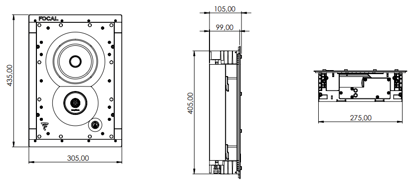 Focal 1000 IW 6, Į sieną įmontuojama kolonėlė (montavimo gylis: 99 mm.)- schema