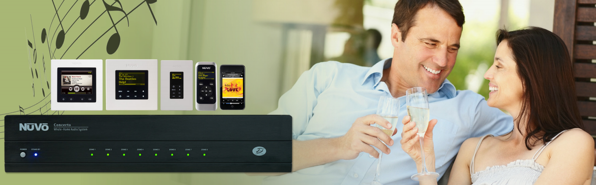 Sistema su stiprintuvu 8 zonoms įgarsinti NuVo Grand Concerto Stiprintuvai NuVo AUTOGARSAS.LT