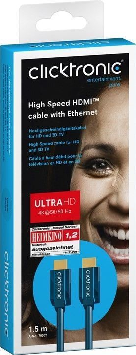 Clicktronic didelės spartos HDMI kabelis su Ethernet ir Ultra HD, 1.5m Laidai Clicktronic AUTOGARSAS.LT