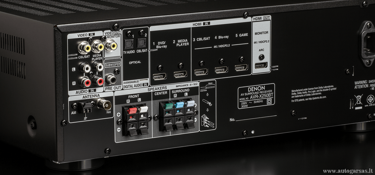 AV resyveris Denon AVR-X250BT 5.1 kanalo namų kino stiprintuvas 5x130W su Bluetooth Namu kinas Denon AUTOGARSAS.LT