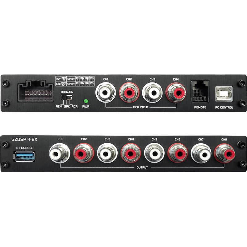8 kanalų garso stiprintuvas su skaitmeninio signalo procesoriumi Ground Zero GZDSP 4-8X Stiprintuvai Ground Zero AUTOGARSAS.LT