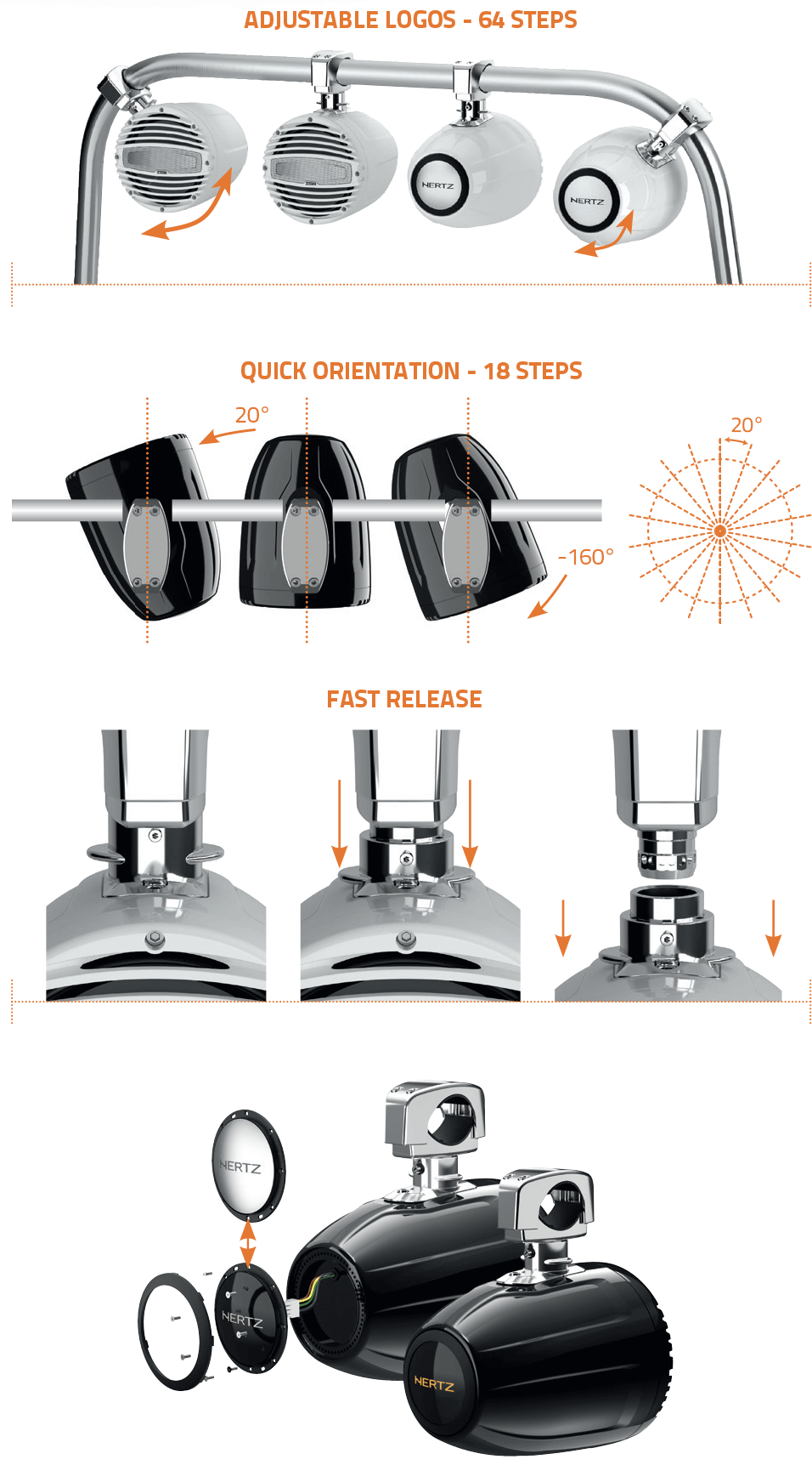 Wake Tower Marine garsiakalbiai Hertz HTX 8 M-FL-W / C, 200W Garsiakalbiai Hertz AUTOGARSAS.LT