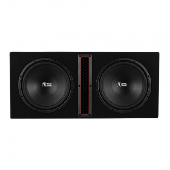 Bass Habit Play 212 2x12tum, automobiliniai žemų dažnių garsiakalbiai korpuse.