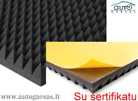 Akustinis porolonas „PIRAMIDĖS-F“ 1x1m  su sertifikatu, lipnus Garso izoliacija SGM Techno AUTOGARSAS.LT