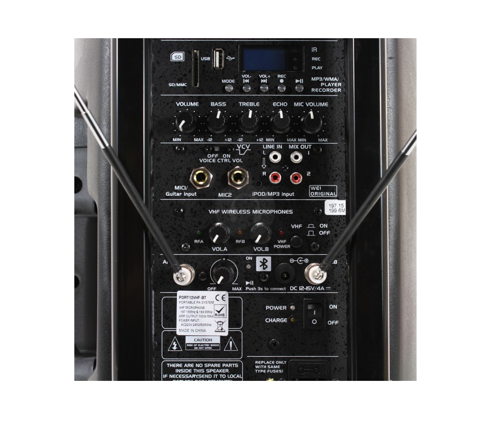 Nešiojama garso sistema Ibiza-Sound PORT 12VHF-BT, USB/MP3, SD/MMC, iPOD, BLUETOOTH Kolonėlės Ibiza AUTOGARSAS.LT