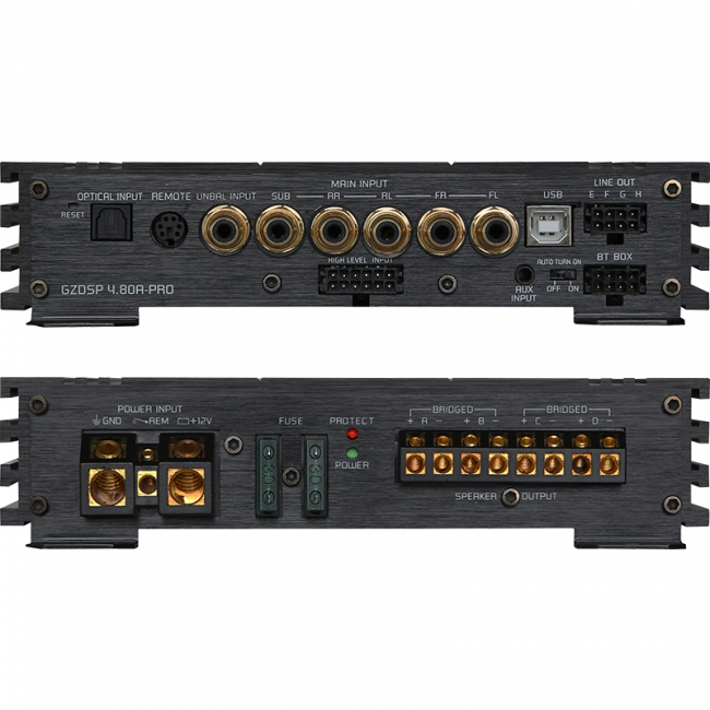 Ground-Zero GZDSP 4.80A-PRO, 4-rių kanalų automobilinis garso stiprintuvas - Galas