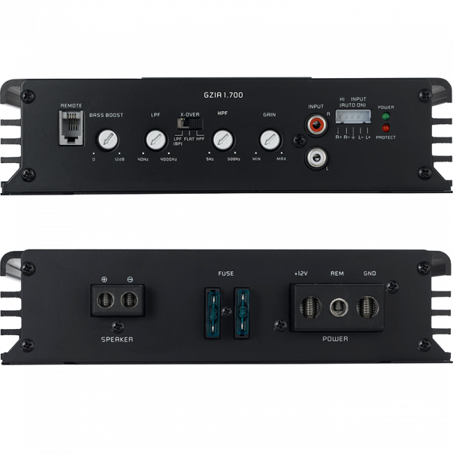 Ground Zero GZIA 1.700, automobilinis garso stiprintuvas- jungtys