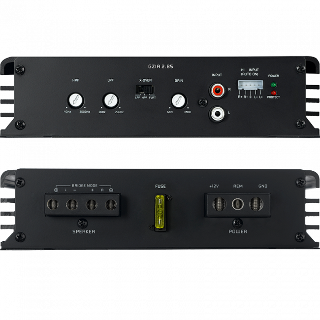 Ground Zero GZIA 2.85, automobilinis garso stiprintuvas- jungtys