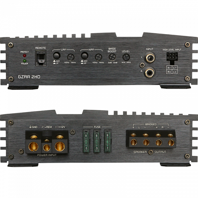 Ground Zero GZRA 2HD, automobilinis garso stiprintuvas - jungtys