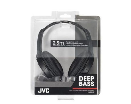JVC, HA-RX330E, juodos sp. dinaminės ausinės - Pakuotė su ausinėmis ir 2.5m laidu