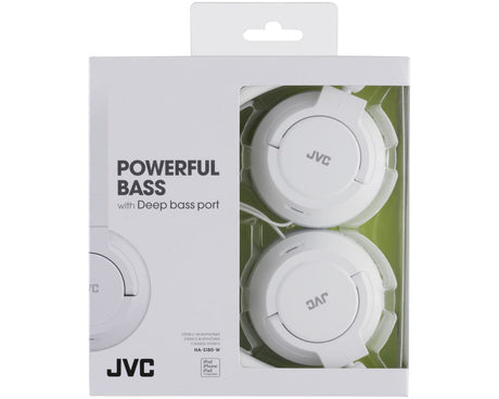 JVC, HA-S180WE, baltos sp. dinaminės ausinės - Pakuotė su ausinėmis, matomi ausinių kaušeliai