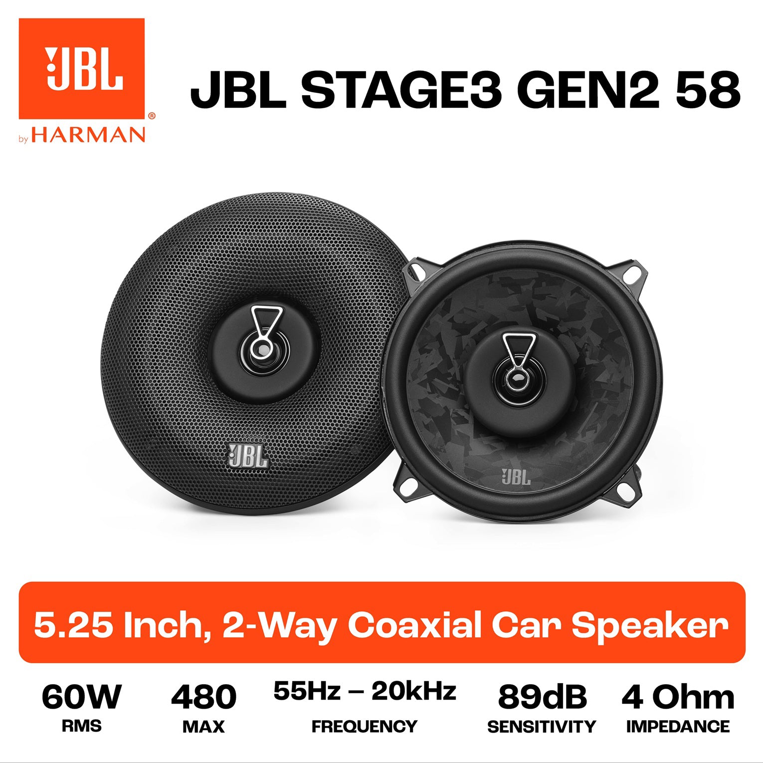 JBL, STAGE3 58, GEN2 13 cm 2-juostų koaksialiniai garsiakalbiai