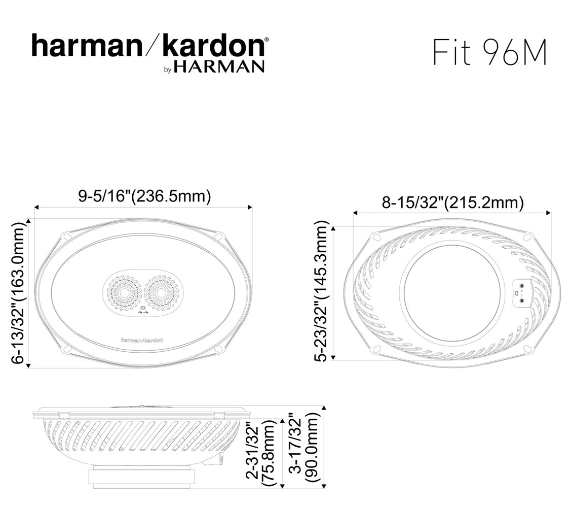 Harman Kardon, FIT 96M, 15 x 23 cm/6 x 9" 3-juostų koaksialiniai