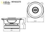 Infinity, reference 4032CFX, 10 cm 2-juostų koaksialiniai garsiaka - Brėžiniai su matmenimis