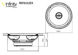 Infinity, reference 6532EX, 16 cm 2-juostų koaksialiniai garsiaka - techniniai brėžiniai su matmenimis