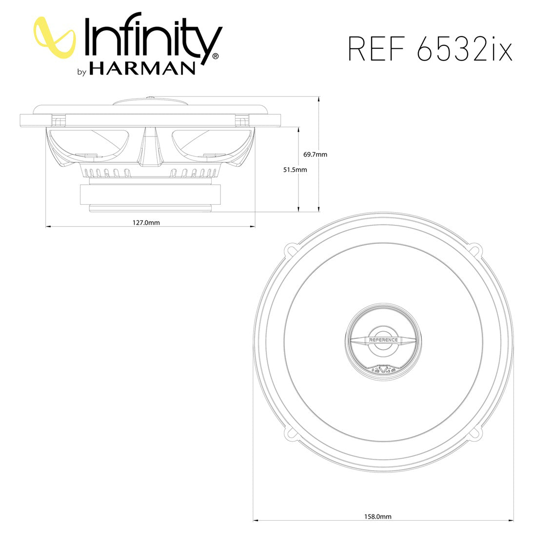 Infinity, reference 9632IX 15 x 23 cm/6 x 9" 2-juostų koaksialini - matmenys ir brėžiniai iš arti
