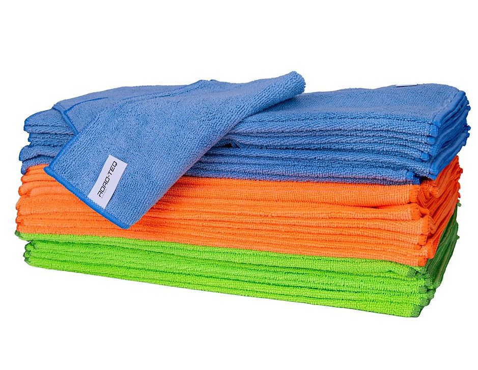Mikropluošto šluostė „bulk pack“ – 36 vnt. 280 g/m² 40x40 cm - Mėlynos, oranžinės, žalios spalvos šluostės krūva