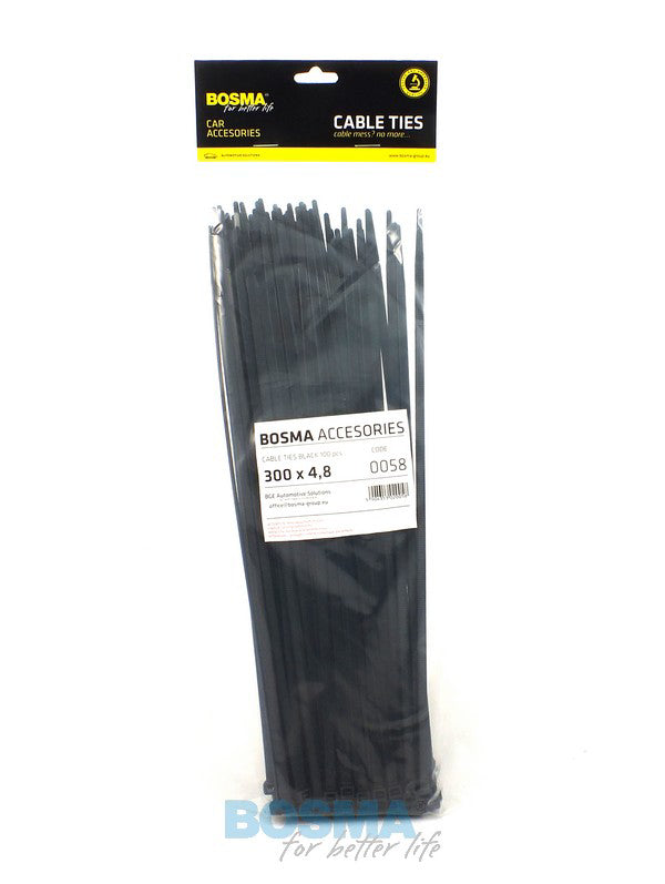 Bosma, kabelio dirželis 4.8x300mm juodas, 100vnt