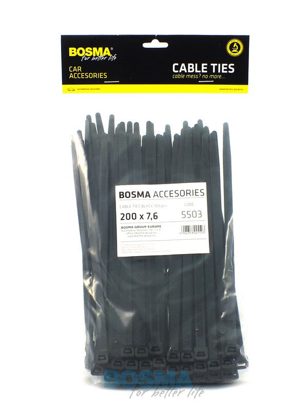 Bosma, kabelio dirželis  7.6x200mm juodas, 100vnt