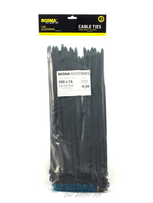 Bosma, kabelio dirželis  7.6x300mm juodas, 100vnt