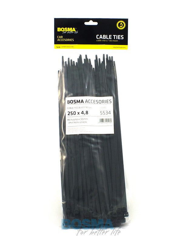 Bosma, kabelio dirželis 4.8x250mm juodas, 100vnt