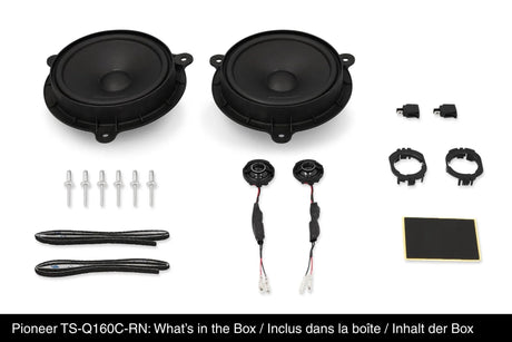 Pioneer TS-Q160C-RN Renault / Nissan / Dacia - Garsiakalbiai, tvirtinimo detalės ir laidai matomi