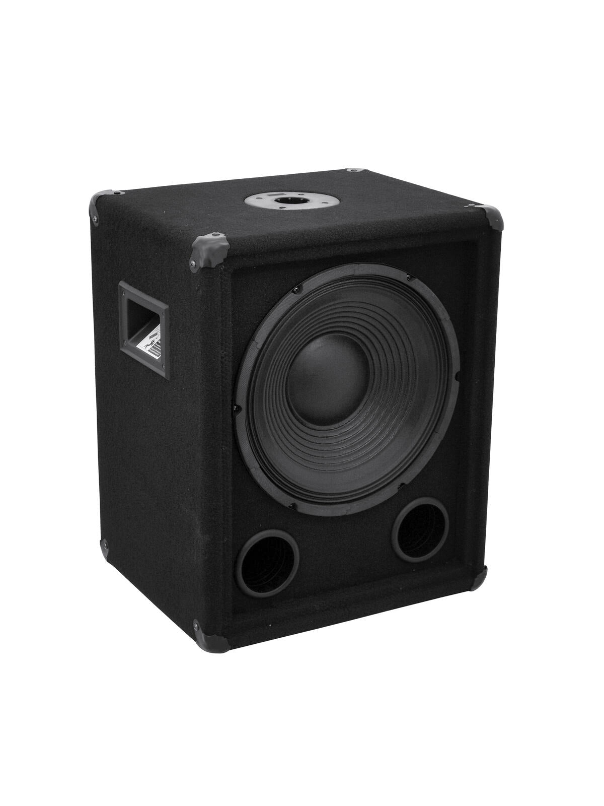 OMNITRONIC BX-1250 Subwoofer 600W - Šoninė pusė, rankena, du apvalūs vamzdžiai