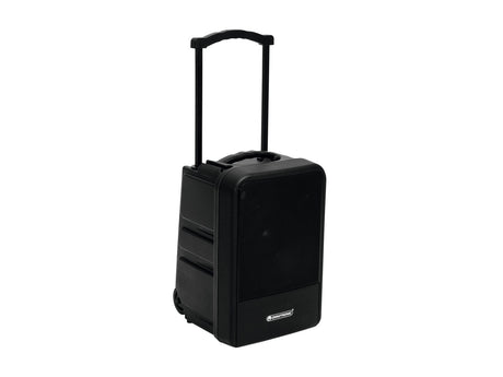 OMNITRONIC Komplektas MOM-10BT4 Modulinė Belaidė PA Sistema + CD Grotuvas su USB ir SD + 2x Baterija - Vežimėlio rankena, ratukai, šoninis vaizdas