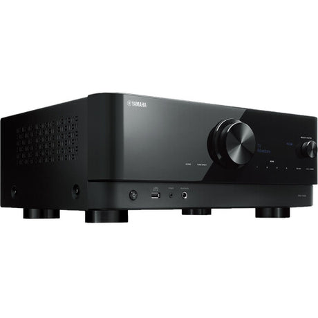 Yamaha RX-V4ABL AV receiver (black) - Juodas AV imtuvas, kitas kampas, USB ir ausinių jungtys
