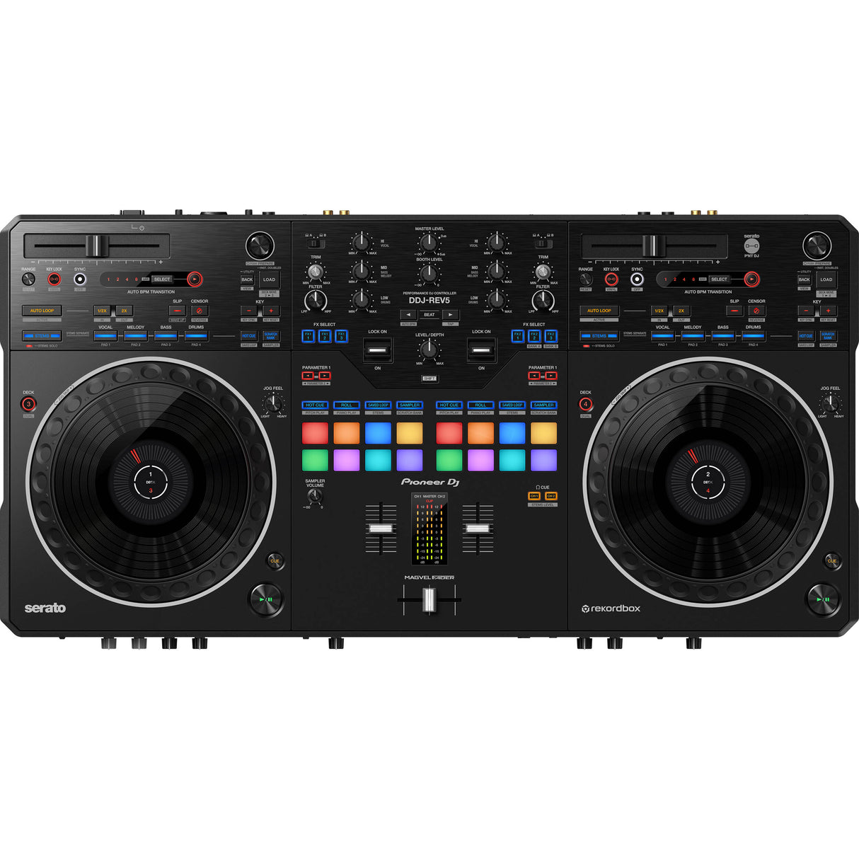 Pioneer DJ - DDJ-REV5 - Mygtukų ir ratukų išdėstymas viršuje