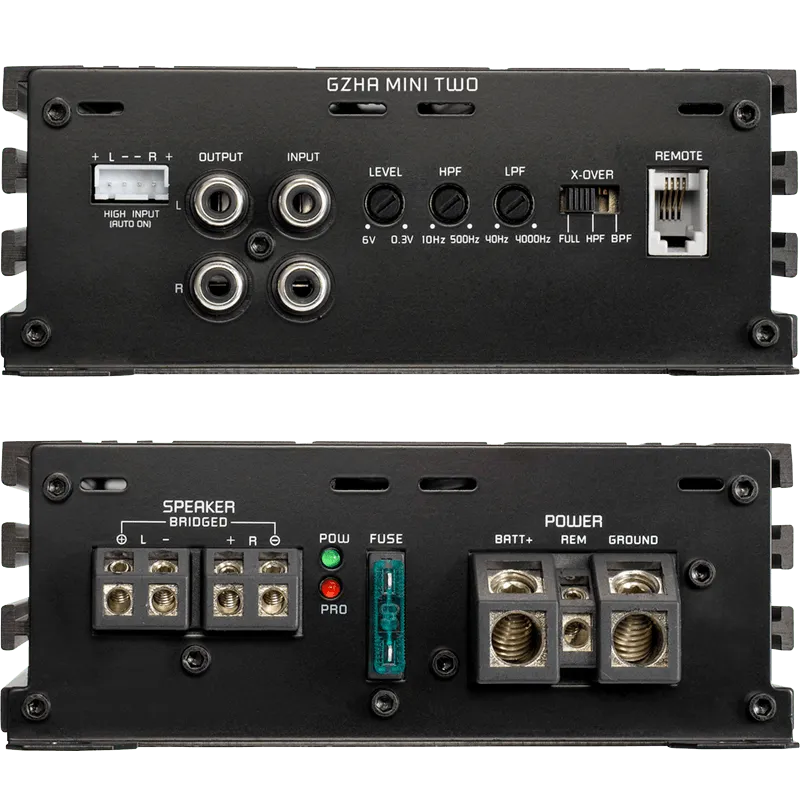 2 kanalų D klasės kompaktiškas garso stiprintuvas Ground Zero GZHA MINI TWO, 550W