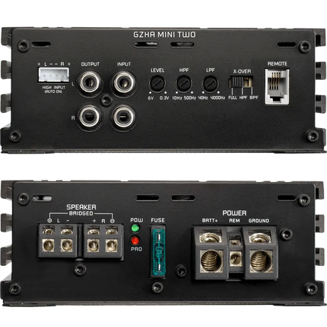 2 kanalų D klasės kompaktiškas garso stiprintuvas Ground Zero GZHA MINI TWO, 550W