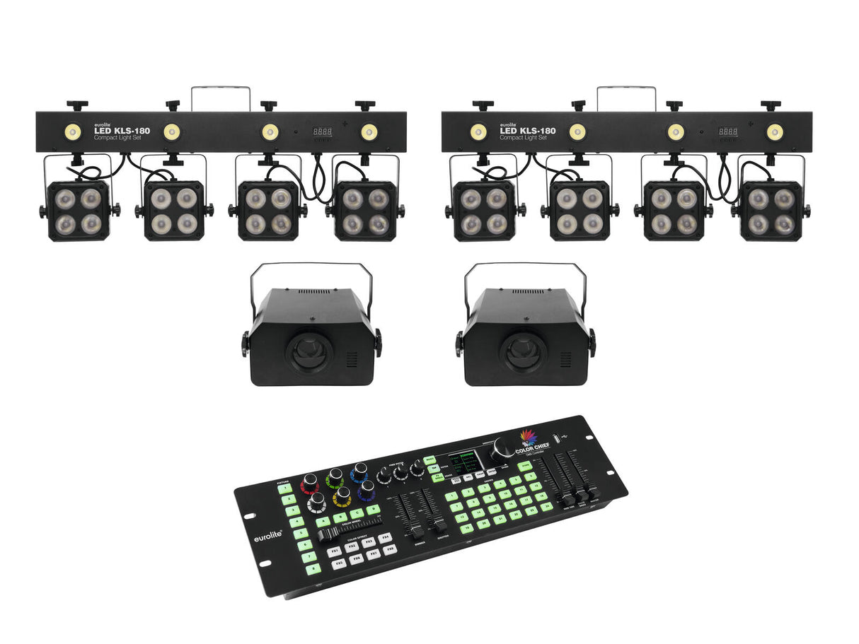 EUROLITE Komplektas 2x LED KLS-180 + 2x LED WF-40 + DMX LED Color Chief Valdiklis