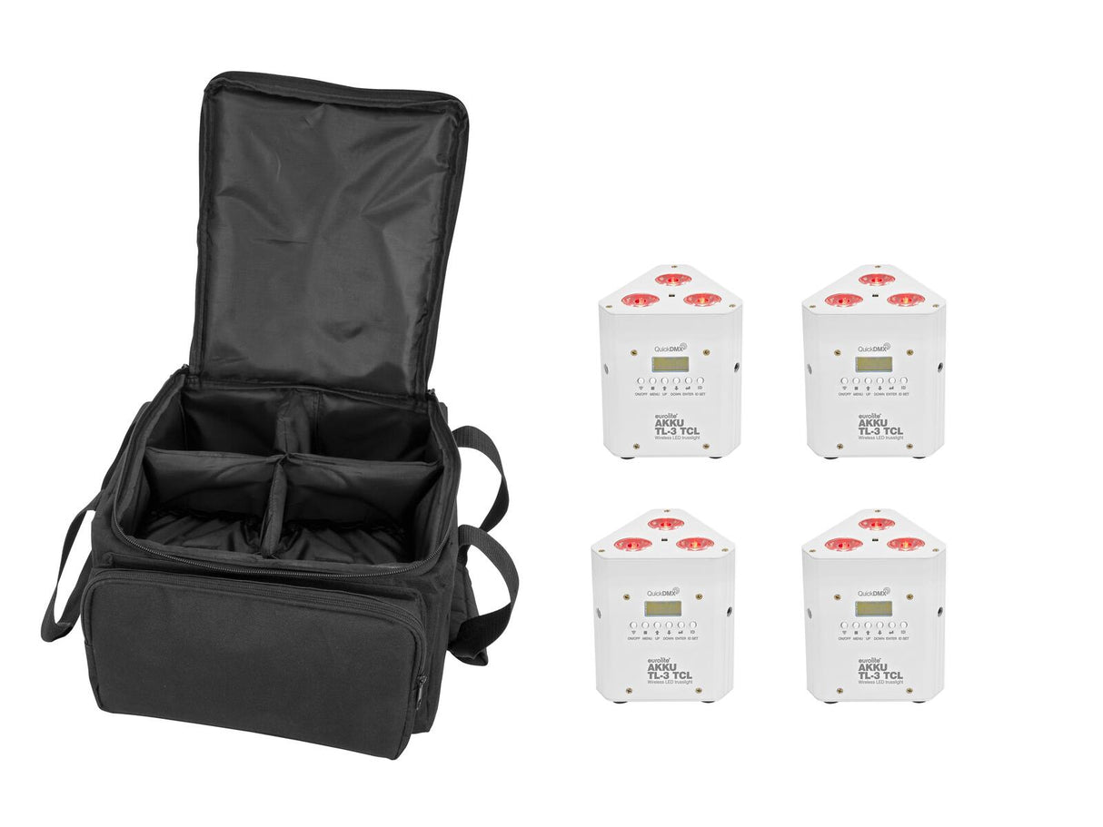 EUROLITE komplektas 4x AKKU TL-3 TCL baltas + SB-4 minkštas krepšys