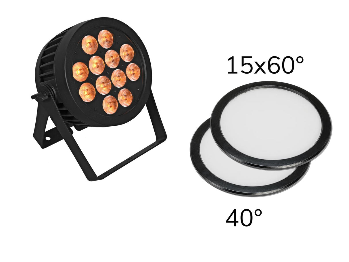 EUROLITE Komplektas LED IP PAR 12x9W SCL Spot + 2x Difuzoriaus Dangtelis (15x60° ir 40°)