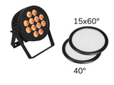 EUROLITE Komplektas LED IP PAR 12x9W SCL Spot + 2x Difuzoriaus Dangtelis (15x60° ir 40°)
