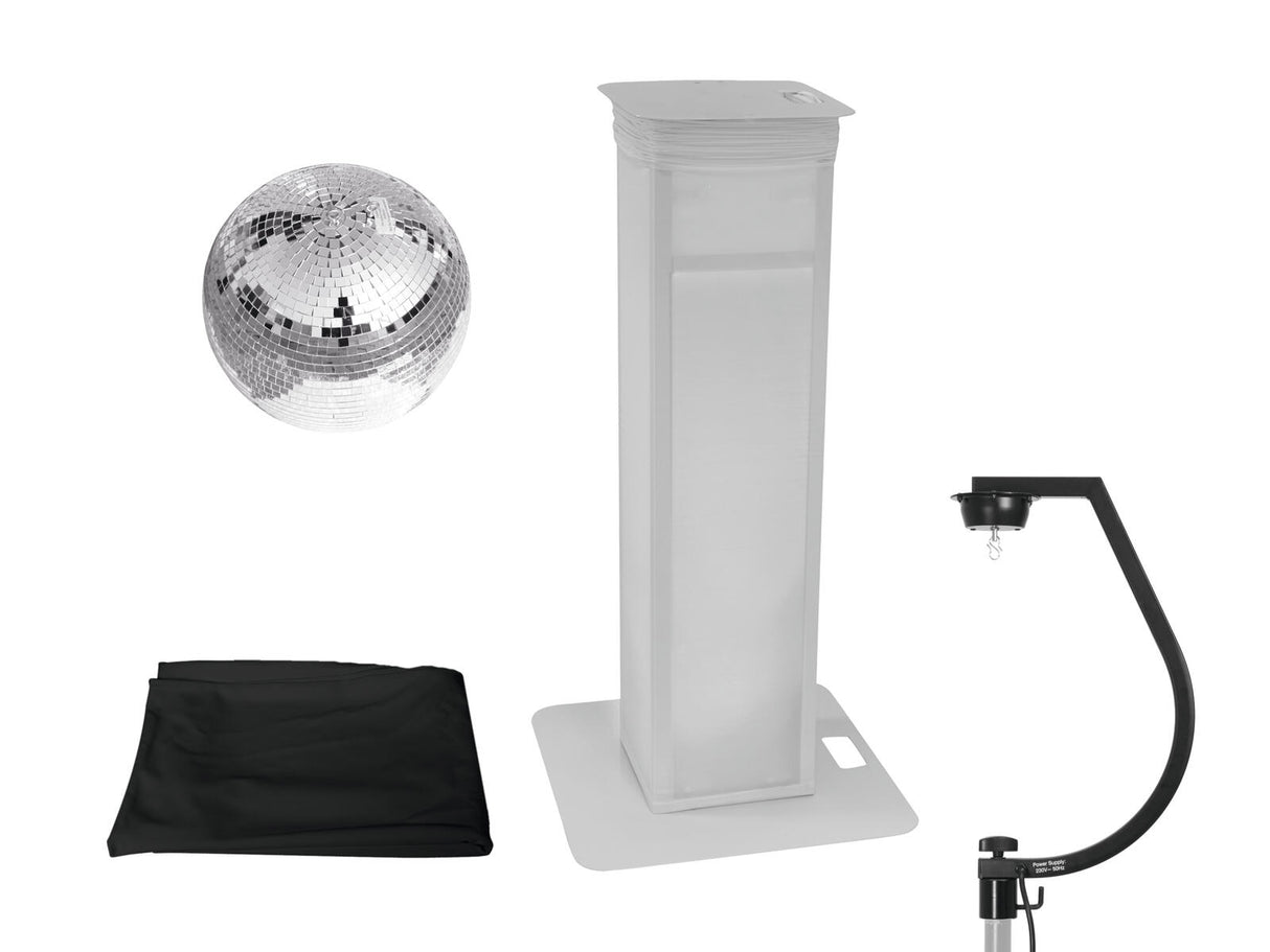 EUROLITE komplektas veidrodinis rutulys 30cm su scenos stovu kintamu + apsauga juodas