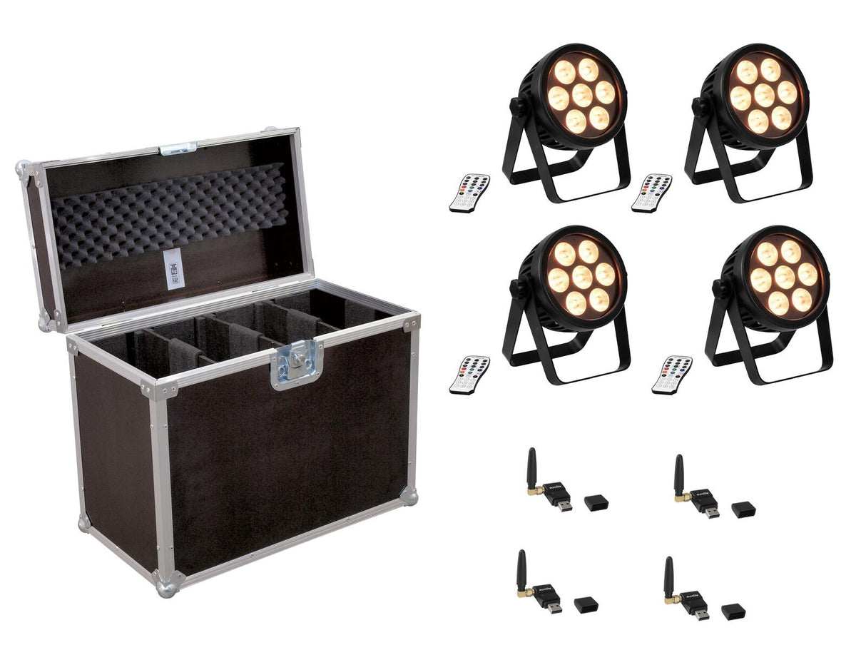 EUROLITE Komplektas 4x LED 7C-7 Silent Slim Spot + USB QuickDMX + Krepšys